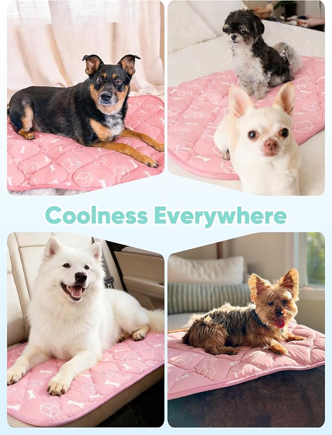 Rywell Dog Cooling Mat 2.0,Soft Blush Pink, 59" x 40" Thick & Durable Cooling Mat for Extra Large Dogs, Long-Lasting Cool with Waterproof & Color-Changing Arc-Chill Tech (Q-Max>0.5) Washable&Non-Toxic