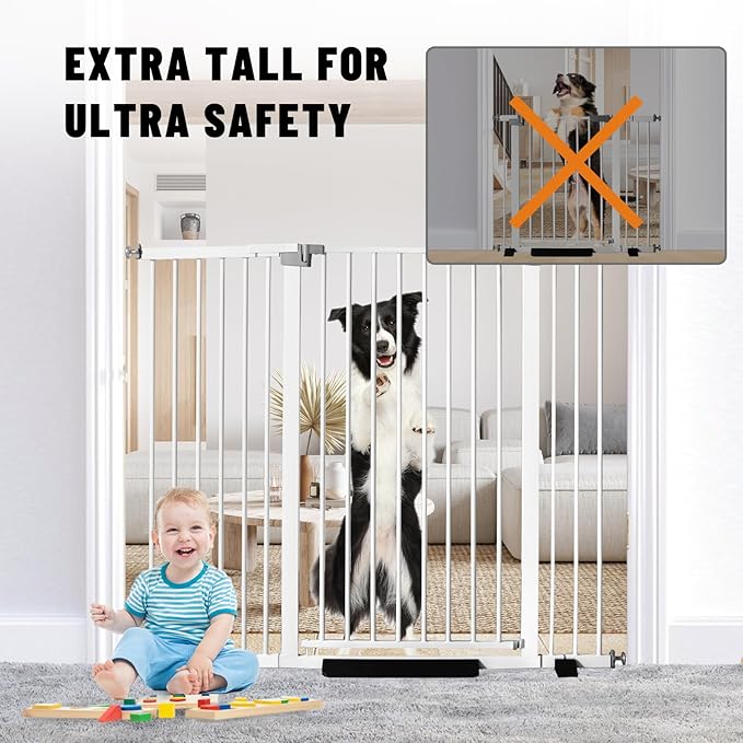 41" Tall Safety Pet Gate,Adjustable 29.92"-57.48" Wide,No Drilling Pressure Mount Kit,Auto Close Cat Gate Suitable for Stairs,Doorways,White (29.92"-57.48" W)