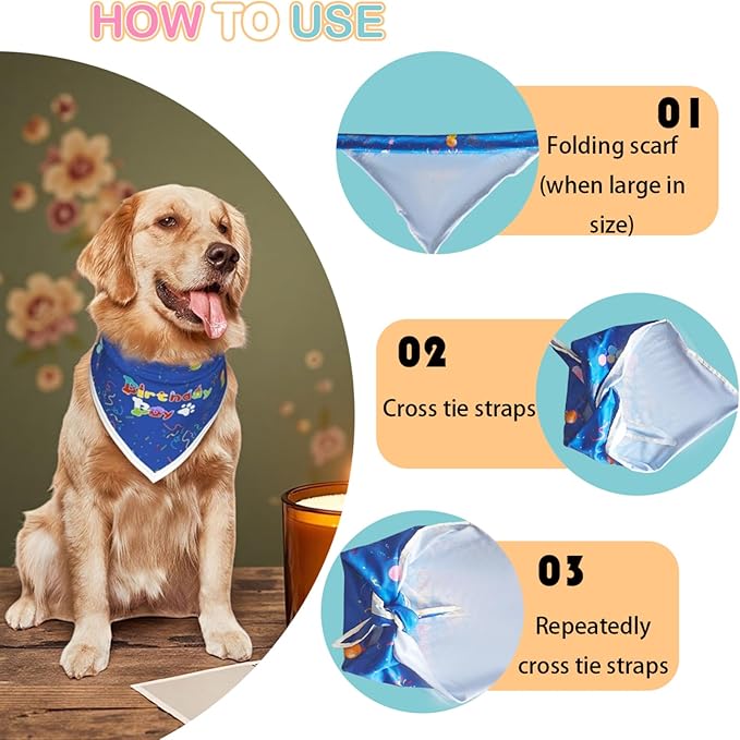 Birthday Dog Bandanas Boy,Blue Reflective Dogs Scarfs for Birthday Party Decorations Supplies for Dogs Pet Accessories,Cat Dogs Triangle Pet Scarves for Large Dogs Outfit,L