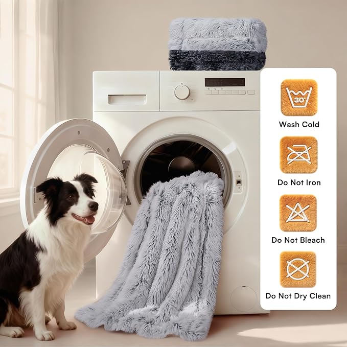 Luciphia Large Waterproof Dog Blanket for Pet Washable Liquid Proof Bed Intimacy Protection Shaggy Plush Calming Long Faux Fur Couch Cover Calming Cat Throw Blankets, Mist Grey, 50" x 60"