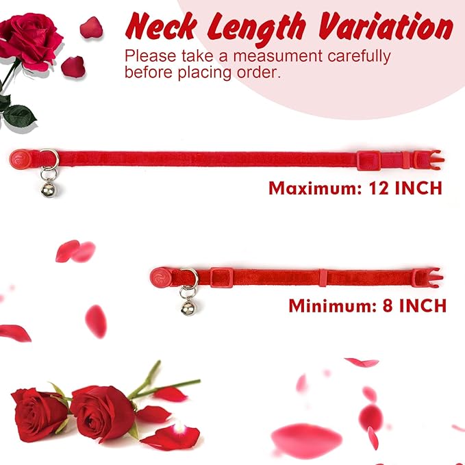 azuza 2 Pack Cat Collar Floral with Bell and Removable Flower Bowtie Breakaway Adjustable Velvet Fabric Cat Collar for Pets and Daily Decoration，Wine Red & Rose Pink