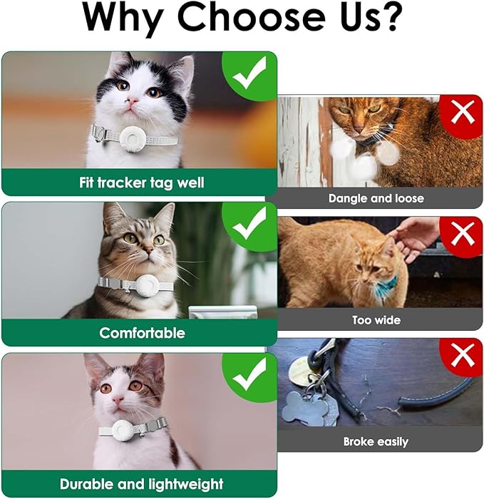 Cat GPS Tracker, Smart Cat Tracker Compatible with Apple Find My App (Only iOS), No Monthly Fee, Waterproof (White Tracker, White Cat Collar)