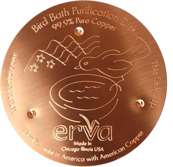 Erva Copper Bird Bath Purification Disk - Made in USA and Maker of The Original - Natural Chemical-Free Bird Bath Purification
