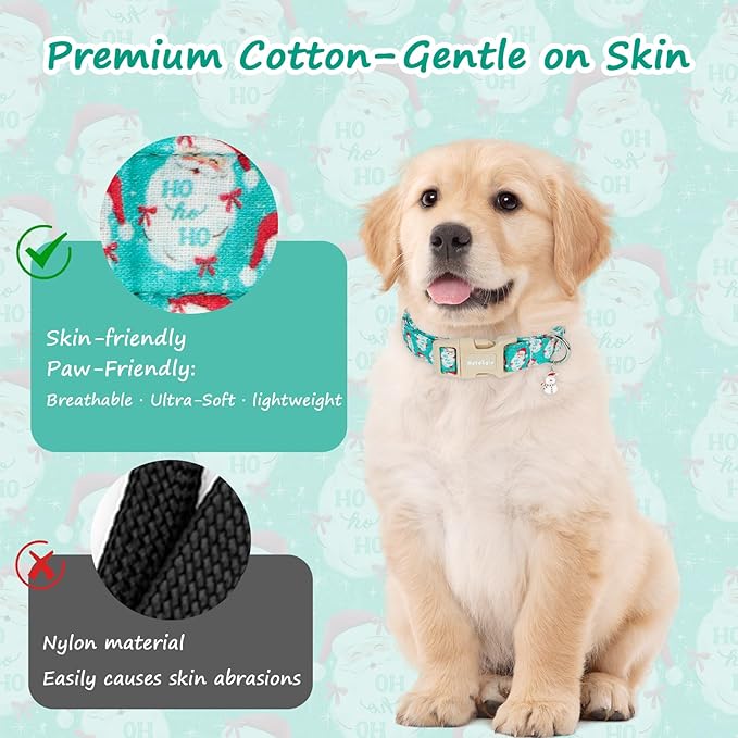 Christmas Dog Collar，Soft Cotton Dog Collars for Extra Small Dogs, Dog Christmas Collar with Santa for Small Medium Large Dogs, Adjustable Green Collars Perfect for Girl or Boy Dog Collars-XS