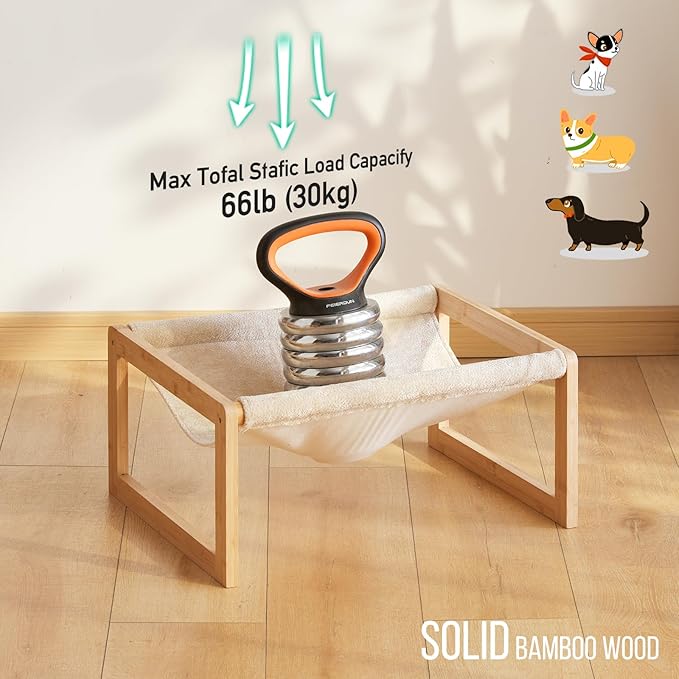 Large Cat Hammock Bed, Bamboo Wood Elevated Pet Hammock for Outdoor, 21 X 16.5 Inch Suitable for Kitty, Puppy, Rabbit, Bunny and Small Animal