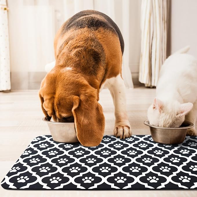 Dog Food Mat 17X30 Inch Pet Feeding Absorbent Mats for Floor Cat Water Bowl Placemats Non-Slip Washable Dog Mat for Food and Water