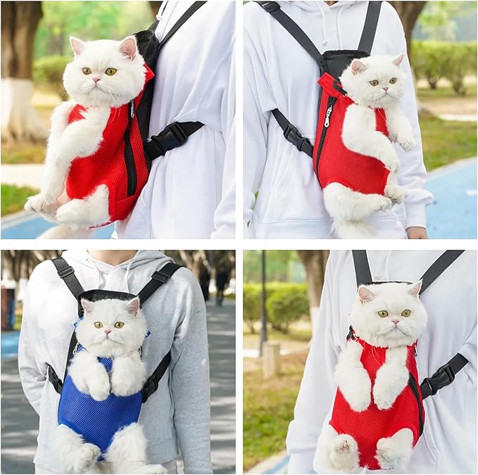 Dog Carrier Backpack, Adjustable Puppy Front Carrier Backpack, Ventilated Dog Chest Carrier for Hiking Camping Travel, Sling Bag for Small Medium Dog Cat Rabbit Puppies, Suit 13-15 lbs (Red, XL)
