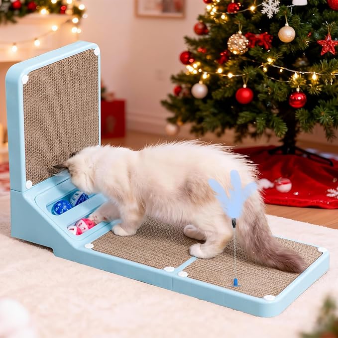 Cat Scratching Board Kitten Scratching Ball Wall Scratchers for Indoor Cats L Shaped Cat Scratcher Cats with Scratcher Pads Blue