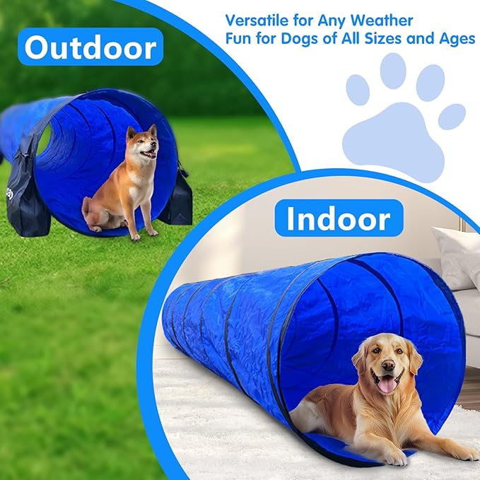 Dog Agility Training Equipment Tunnel:JOPAVO 10 Foot Agility Tunnel with 2 Pack Sandbags, Carry Bag and 4 Ground Spikes.Ideal Agility Equipment for Dog Obstacle Course,Exercise&Park