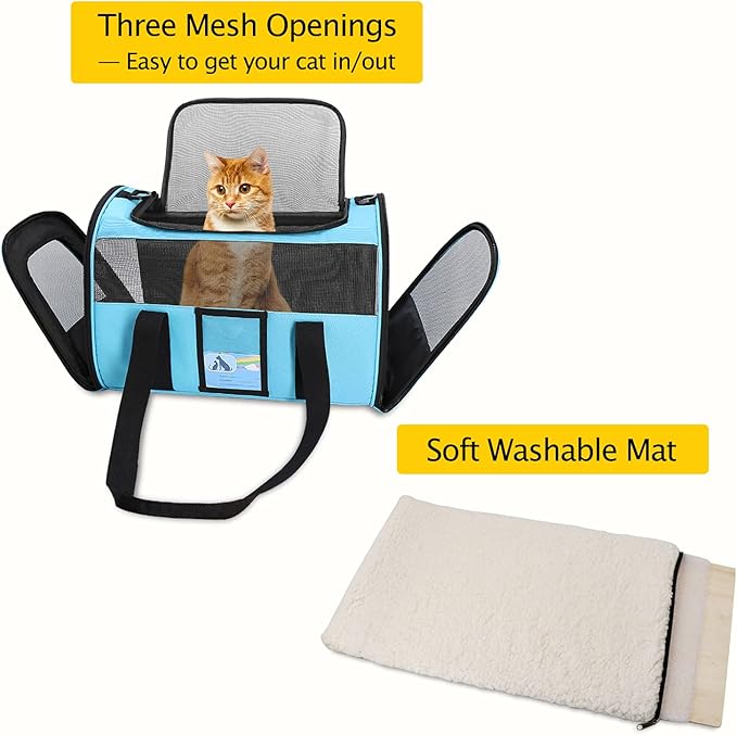 Refrze Pet Carrier Airline Approved, Cat Carriers for Medium Cats Small Cats, Soft Dog Carriers for Small Medium Dogs, TSA Approved Pet Carrier for Cat Dogs of 15 Lbs, Puppy Carrier,Blue