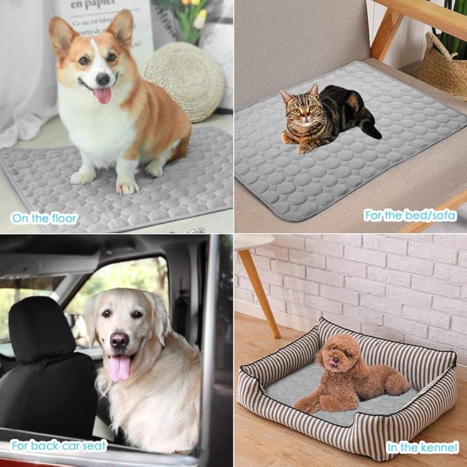 SOMOYA Dog Self Cooling Mat Pet Washable Cooling Pads Blanket Sleeping Kennel Mat,Ice Silk Sleep Mat Pad Non-Toxic Breathable Sleep Bed Beach for Large Dogs Cats (Grey, 27.5x19.7 in)