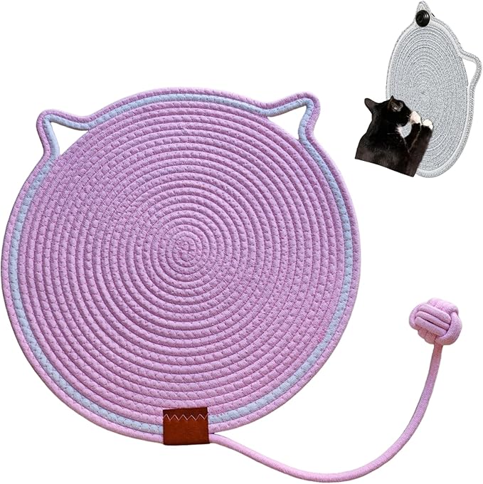 Cat Scratcher Mat, Natural Cotton Rope Cat Scratching Pad, 16.9'' Round Cat Wall & Floor Scratch Pad, Durable Double - Sided Cat Scratcher, Furniture Protector for Wall, Sofa, Couch, Carpet, Pink