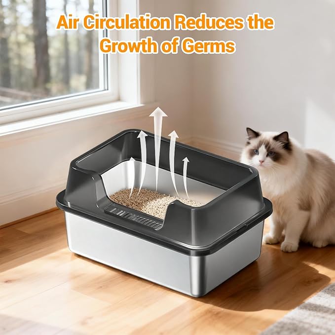 Stainless Steel Litter Box, XL Enclosed Cat Litter Boxes with Lid for Big Cats and Multi-Cats, High Sided, Anti-Urine Leakage Non-Stick Bottom Include Scoop Easy to Clean