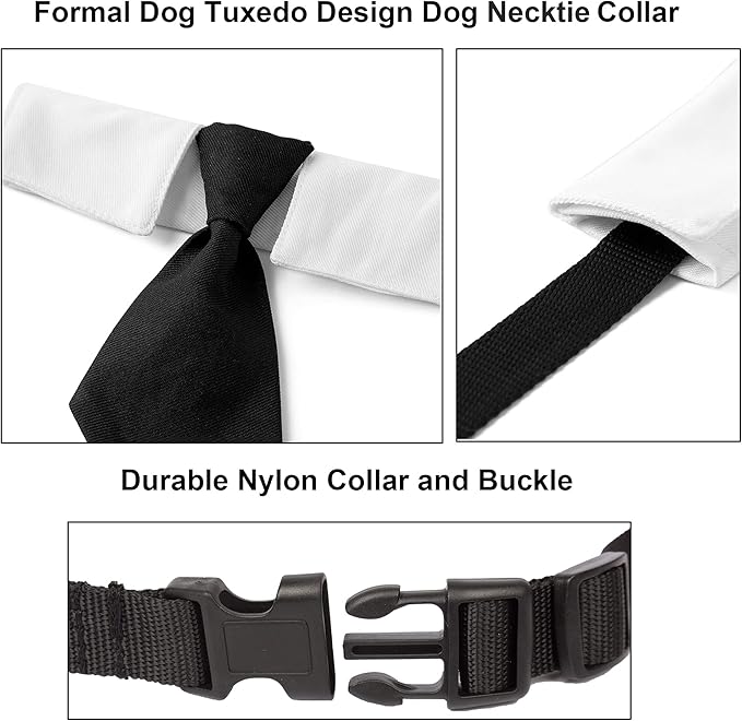 ADOGGYGO Adjustable Dog Neck Tie Collar Pet Collar with Black Necktie Wedding Formal Tux Collars for Medium Dogs Pets (Medium)