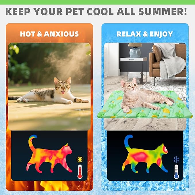 KOOLTAIL Dog Cooling Mat, Upgraded Two Sided Cooling Pad for Dogs Cats Puppy, Soft Pet Sleeping Blanket Keep Cool in Summer with Cute Fruit Pattern, Washable Waterproof for Crate Sofa Bed, Green M