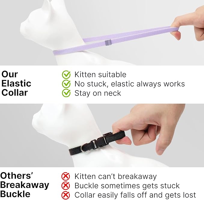 Safety Cat Collar - U.S. IDA Gold Awarding Design, Elastic Quick Release, Non Breakaway - Lightweight for Kitten, Neck Fit 7.8'-15.7' for All Small Large Cat,M(Midnight Black)