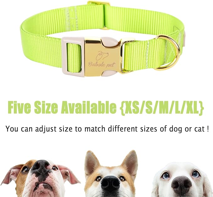 Nylon Dog Collar - Adjustable Fluorescent Green Soft Webbing Dog Collars for Small Medium Large Dogs Boy Girl Puppy Collar with Safety Metal Buckle XL