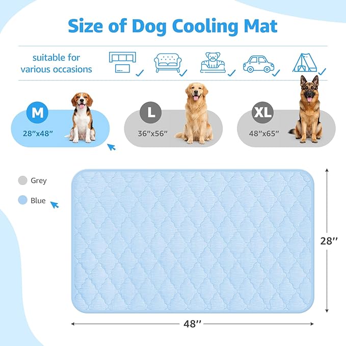 LOOBANI Dog Cooling Mat - Dog Cooling Pad Durable, Cool Blanket Machine Washable, Large Pet Cool Mat for Outdoor, Indoor (Blue, 28"x48")