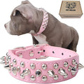TEEMERRYCA Adjustable Leather Spiked Studded Dog Collars with a Squeak Ball Gift for Small Medium Large Pets Like Cats/Pit Bull/Bulldog/Pugs/Husky, Pink, M(12"-15")