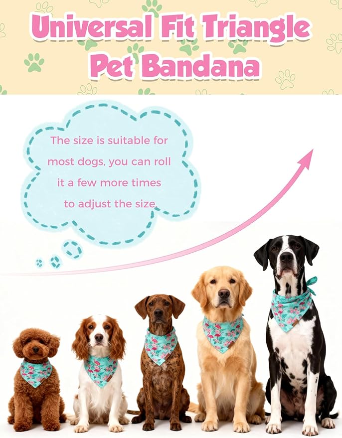 Luxury Double-Layer Dog Birthday Bandana – Handmade, Silk-Soft Polyester for All Dog Sizes | Birthday & Party Outfit | Gift-Ready Pet Accessory(Blue Flamingo, Large)