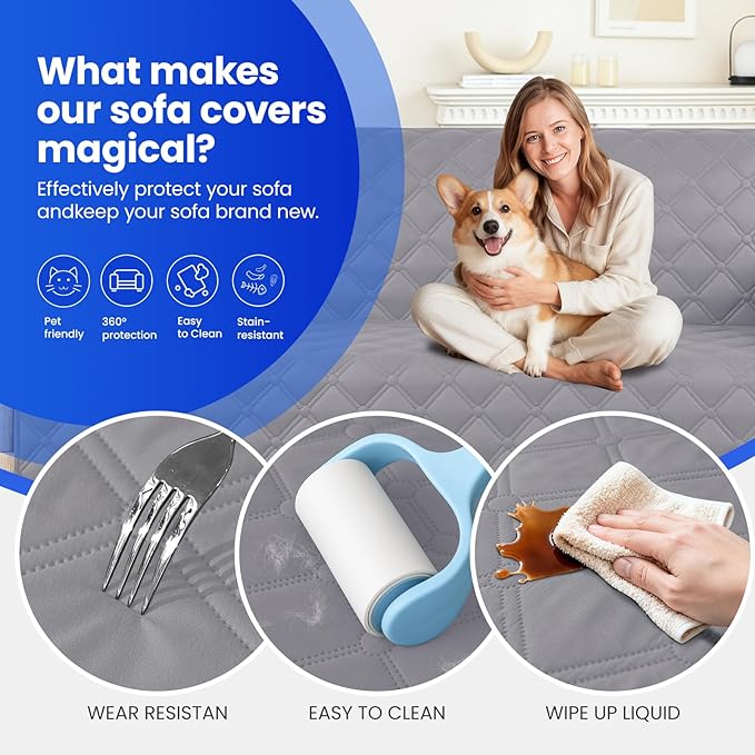 Waterproof Dog Bed Cover, Non-Slip Dog Blanket for Couch, Couch Covers for Dogs Washable, Pet Blanket for Furniture, Pet Bed Mat for Sofa, Car, Pet Supplies (68x82 Inch, Light Grey)
