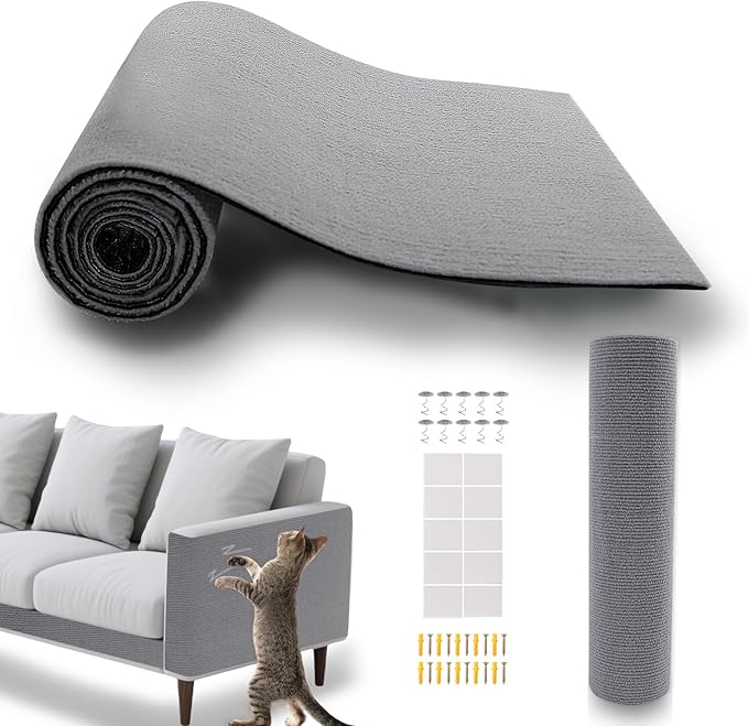 ASENKU Cat Scratch Furniture Protector, Trimmable Self-Adhesive Couch Protector from cat Claws, DIY Climb Cat Scratcher Mat for Covering Cat Tower (AshGray,39.3x15.8In)