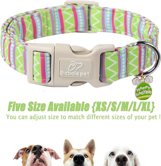Easter Dog Collar for Large Dogs - Brightly Colored Stripe Easter Collars for Boy Girl Dogs, Adjustable Spring Holiday Pet Collars with Quick Release Buckle L