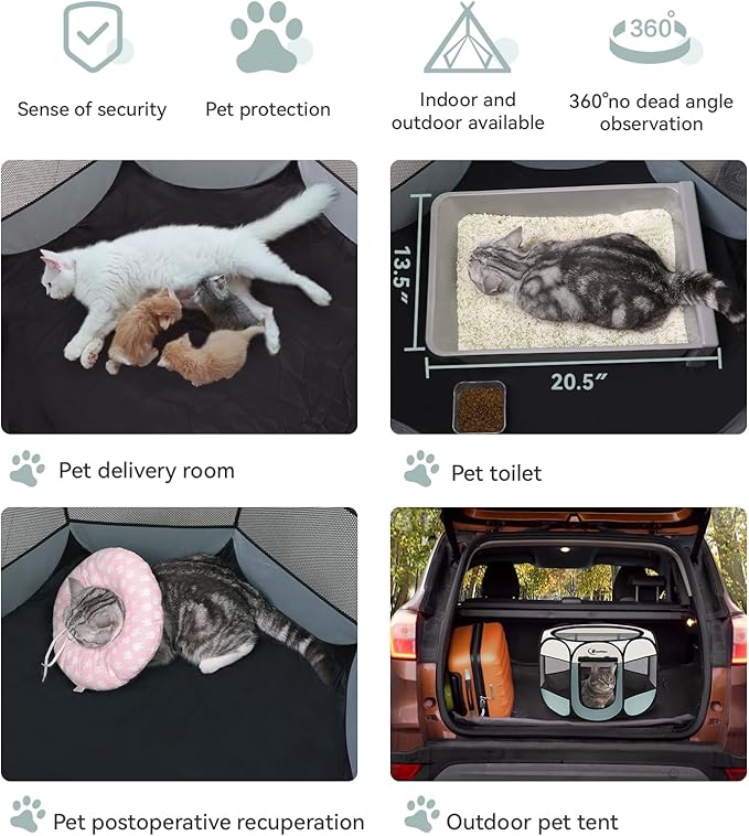 Dog Playpen with 2 Washable Pee Pad, Puppy Pet Cat Playpen Small AnimalsTent Crate Indoor/Outdoor, Portable Pop Up Kennel with Carrying Case(Grey with 2 Pads, Small)