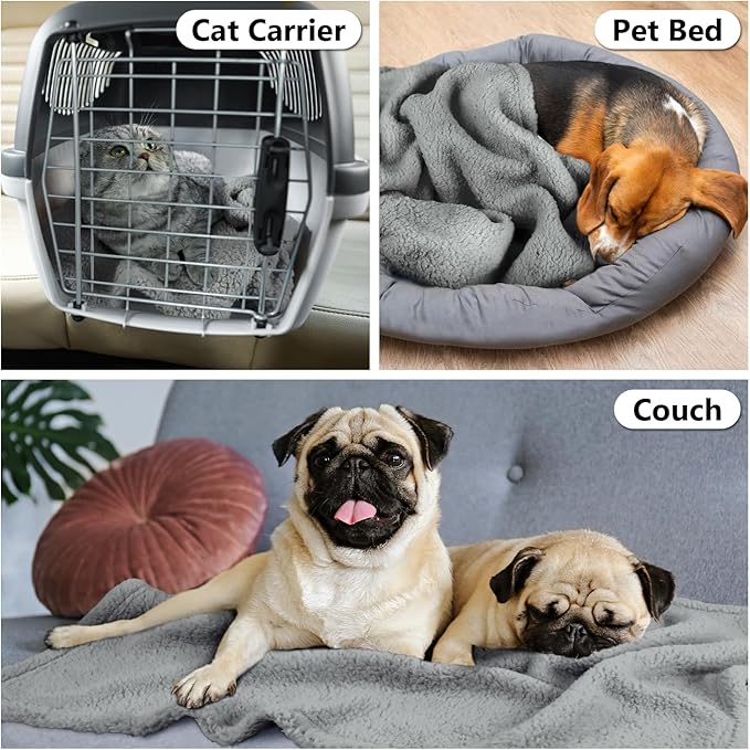 furrybaby 1 Pack 2 Puppy Blankets for Medium Dogs Super Soft Premium Sherpa Pet Calming Blankets for Cat Bed Couch Car and Indoor Washable Fleece Dog Blankets(32"x40", Grey&Grey)