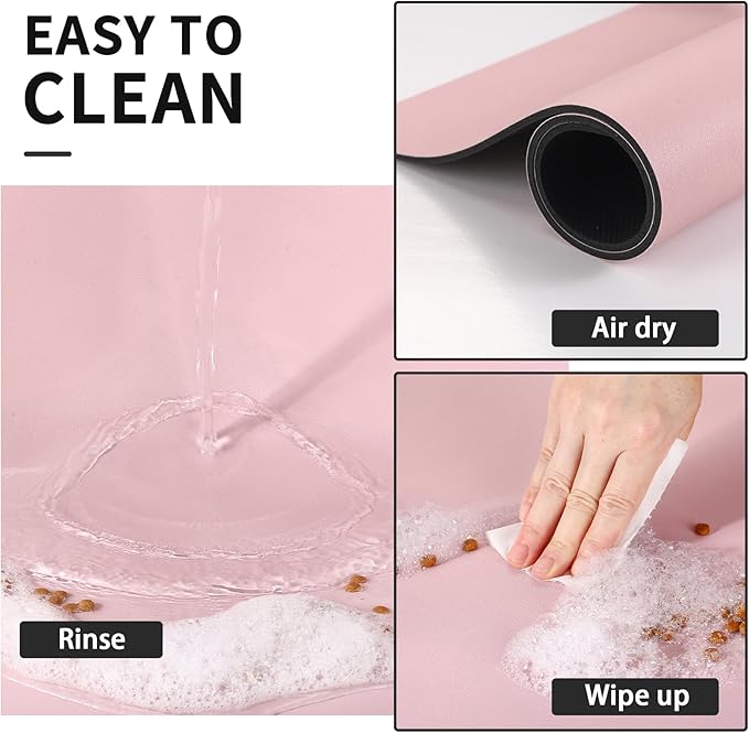 Dog Food Mat - Absorbent Cat Mat for Food and Water, No Stains Pet Feeding Bowl Mat, Easy to Clean Pet Placemats, Quick Dry Dog Water Dispenser Mat for Messy Drinkers | Paw Pink 24"x36"
