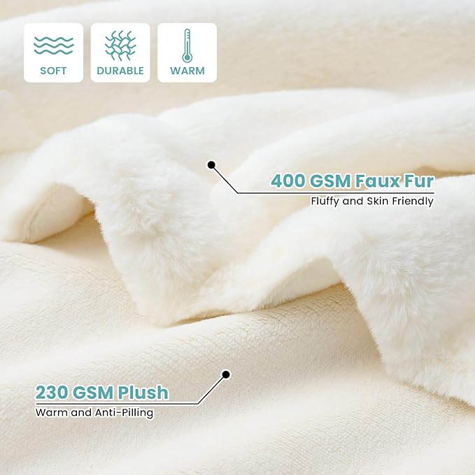 Waterproof Pet Blanket, Ultra Soft Luxury Faux Fur Throw Blanket for Couch, Cozy Warm Plush Blanket for Sofa Bedroom Living Room, Liquid Pee Proof for Large Dog or Cat, 30x40 inch, Cream