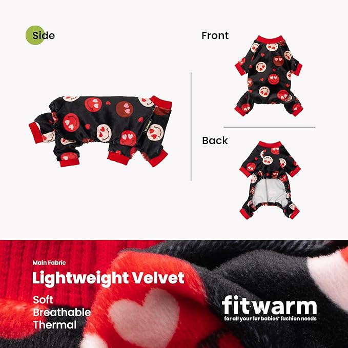 Fitwarm Hearts Eyes Smily Face Dog Pajamas, Cozy Valentines Outfit for Small Dogs Boy Girl, Festive Pet Clothes, Black, Red, Large