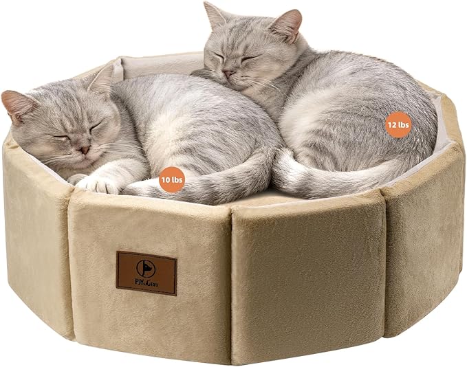 PJYuCien Premium Orthopedic Memory Foam Round Pet Bed for Large Cats, Small Dogs & Puppies - 20" Indoor Donut Cuddler with Non-Slip Bottom, Machine Washable, Supports Pets Up to 18 lbs, Khaki