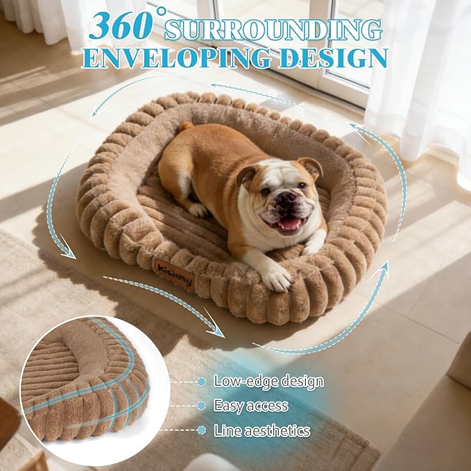 Dog Bed for Extra Large Dogs, Cute XL Dog Bed with Removable Washable Cover & Anti-Slip Bottom, Soft Calming Pet Sofa Bed with Handle for Indoor Pets, 43x31x5inches, Brown