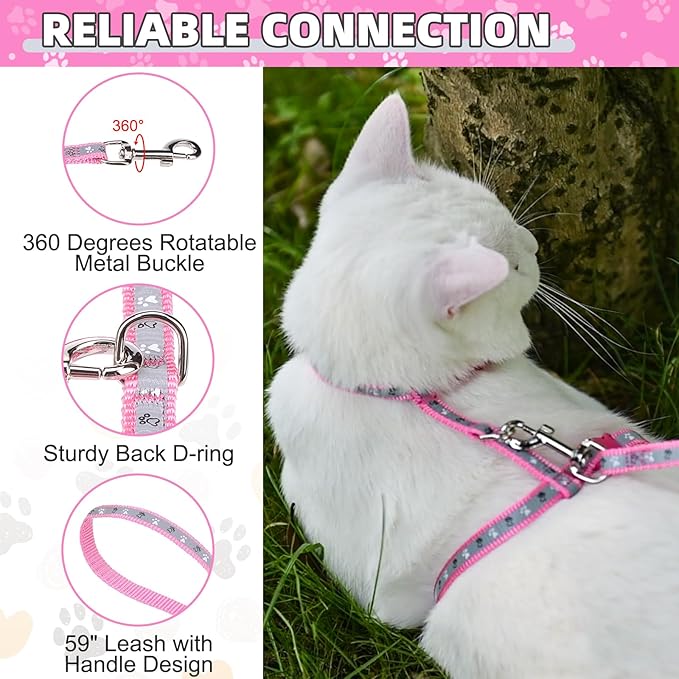 KOOLTAIL Cat Harness and Leash Set, Escape Proof Adjustable Kitten Harness for Walking Travel, Safe & Easy Control Outdoor, Lightweight Soft Pet Harness for Small Medium Large Cats, Pink