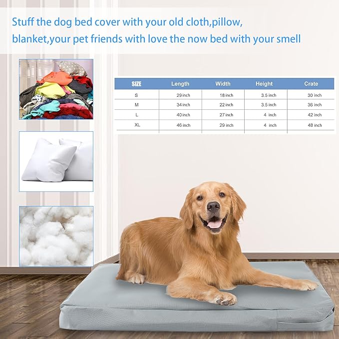 Waterproof Dog Bed Cover Replacement for 42 Inch Wire Crates, Heavy Duty Oxford Fabric Pet Bed Sleeve with Zipper, Washable & Durable Mattress Protector for Puppy, 40" L x 27" W x 4" H (Cover Only)