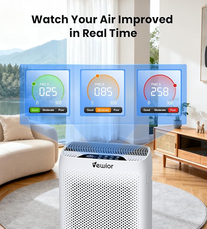 VEWIOR Air Purifiers for Home Large Room Up to 3000Sq.ft, H13 HEPA Air Cleaner with Washable Pre-Filter, PM2.5 Display, Sleep Mode, Timer, Aromatherapy, Auto Mode for Smoke, Pet Hair, Dust Pollen