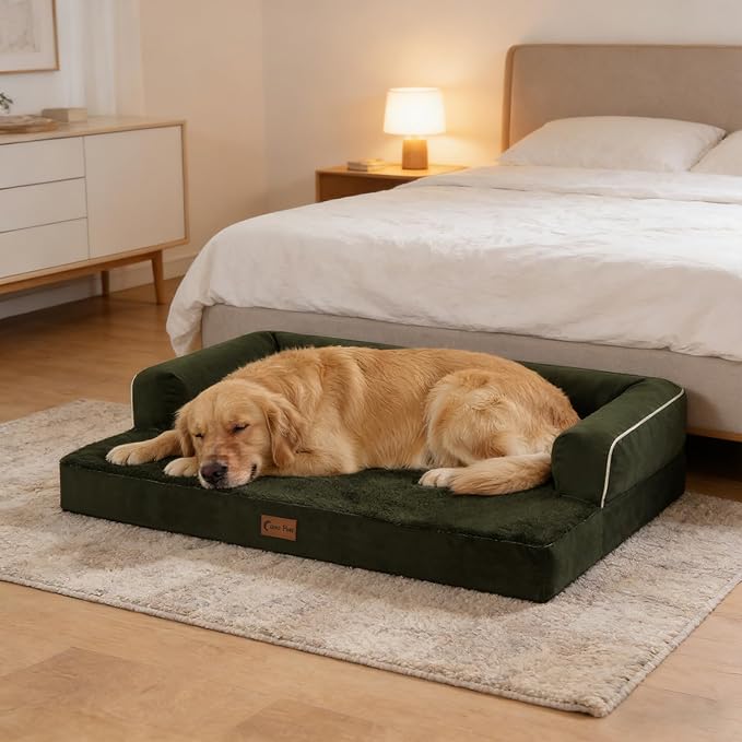 Orthopedic Dog Beds for Extra Large Dogs, Waterproof Egg Crate Foam XL Dog Bed with Sides 41x27Inch, Washable Big Dogs Couch Beds with Removable Cover and Nonskid Bottom, Olive Green
