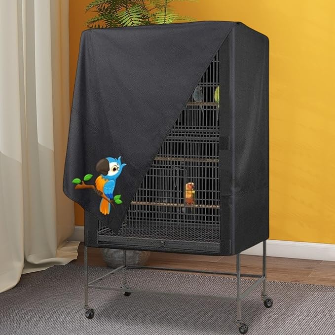 Bird Cage Cover, Large Bird Cage Covers for Night, Waterproof Parrot Cage Protector Covers, Good Night birdcages Covers for Parrot House, Black, 4 Sizes