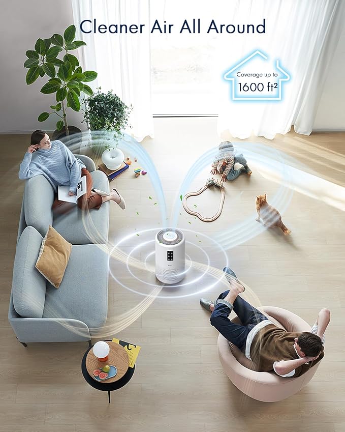 Air Purifiers for Home Large Room up to 1600ft², VEWIOR H13 True HEPA Air Purifier for Bedroom with night light, Fragrance Sponge, Sleep Mode, Timer, Lock, Pesticide