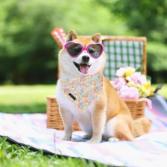 ARING PET Girl Dog Bandana, Spring Summer Daisy Floral Pet Bandana Scarf Triangle Bibs for Puppy Small Medium Large Dogs-L