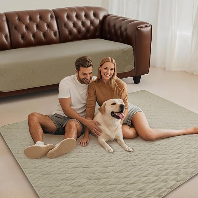 Luciphia 100% Waterproof Couch Cover Blanket for Dogs Anti-Slip Pet Couch Protector Sofa Mat Puppy Cat Blanket with Non-Slip Bottom, Taupe White, 52x82 Inch