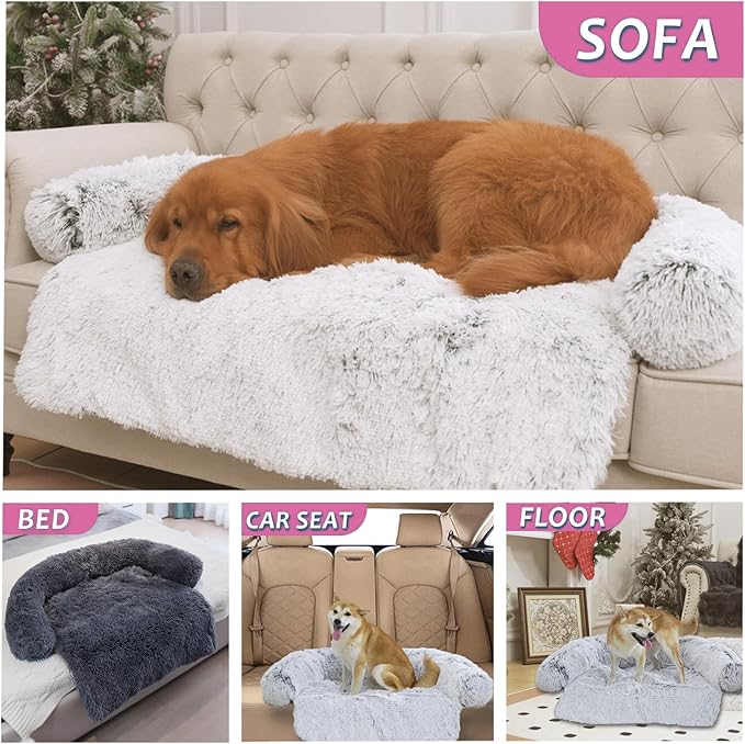 Tinaco Luxurious Calming Dogs/Cats Bed Mats, Dog Pad Washable Removable Couch Cover, Plush Long Fur Mat for Pets, Waterproof Lining, Perfect for Small, Medium and Large Dogs and Cats (Pink, 53"x39")