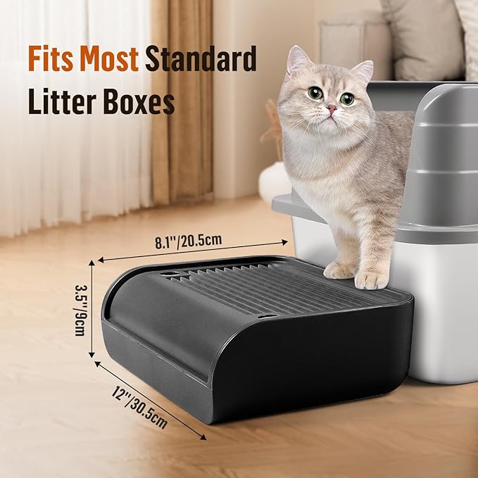Cat Litter Box Step, Cat Litter Ramp Mat with Filter Function for Self-Cleaning Litter Box, Easy to Clean, Cats Pedal Step Stool Ideal for Kitten & Elderly Cats (Black)