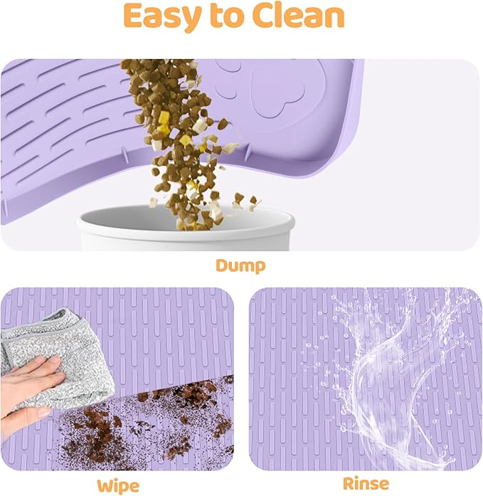Cat Food Mat, 34" x 22" Large Silicone Pet Feeding Mat for Food and Water Bowls Non-Slip, Easy to Clean (Purple)