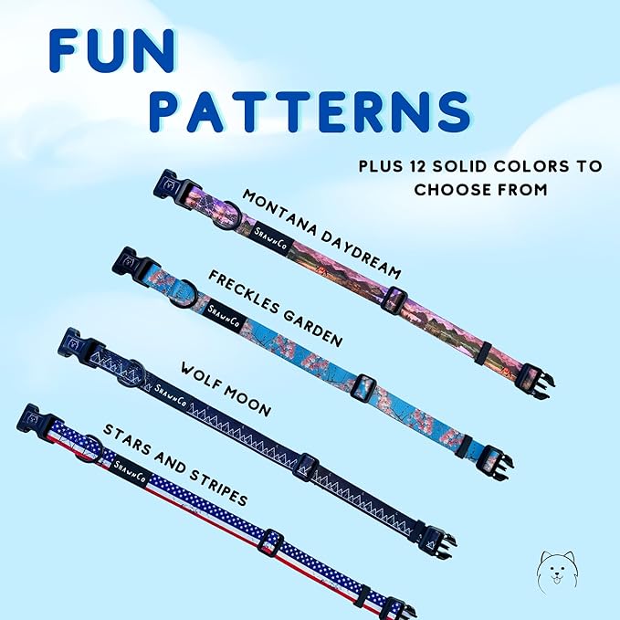 ShawnCo Dream Walk Dog Collar- Premium, Adjustable and Comfortable Pet Collar for Small, Medium, Large and Extra Large Dogs (M, Pacific Blue)
