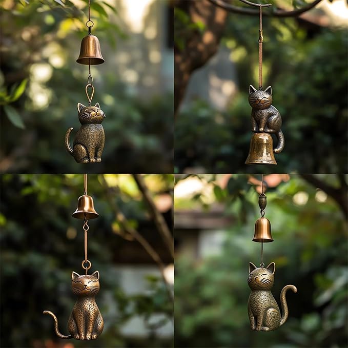 Cat Wind Chime 2025 New Unique Cat Garden Decor Outdoor Cat Statue Themed Gifts Wind Chimes for Cat Lovers Women Hanging Memorial Ornaments Windchimes Bell Outside Yard Home Porch Decorations (D1)