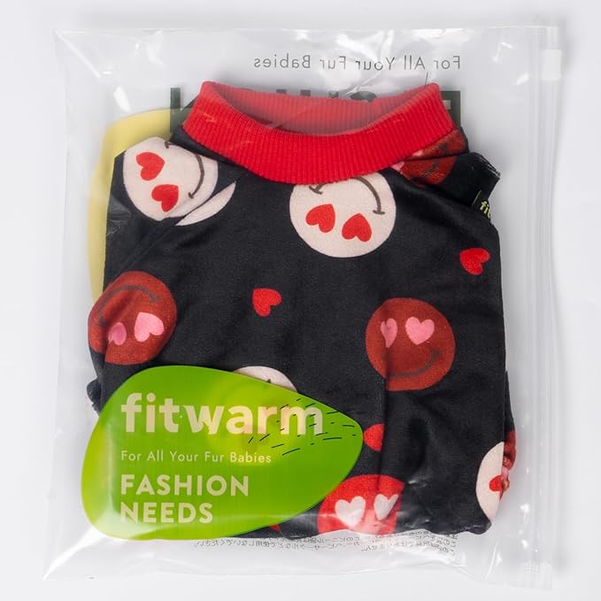 Fitwarm Hearts Eyes Smily Face Dog Pajamas, Cozy Valentines Outfit for Small Dogs Boy Girl, Festive Pet Clothes, Black, Red, Large