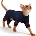 PUMYPOREITY Fur Control Cat Pajamas, Versatile Shirt for All-Day Wear, Soft Stretchy Sweater with Back Snap for Easy Wear, Cat Onsie Prevents Licking Wounds, 2XL, Blue