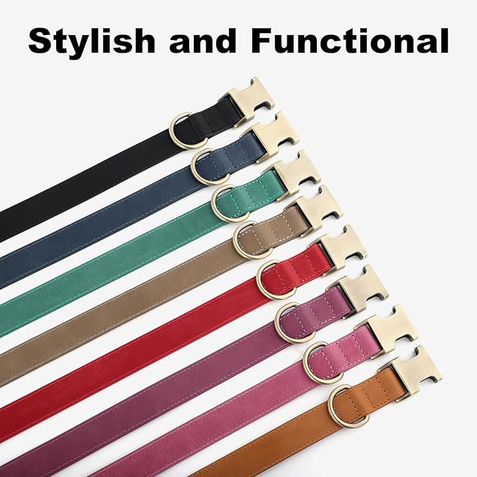 Plutus Pet Genuine Leather Dog Collar – Adjustable Pet Collar with Quick Release Metal Buckle, Soft Real Leather for Small Medium Large Dogs, Heavy Duty & Skin-Friendly (Red, L)